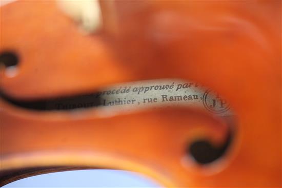 A fine French violin by Jacques-Pierre Thibout, Paris 1838, length of back 14in., crocodile skin case